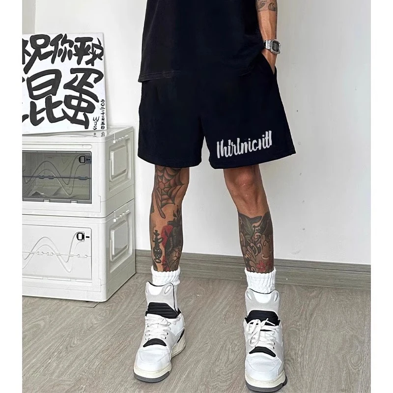 ins潮牌潮流黑色休闲短裤男夏季字母印花宽松百搭运动五分篮球裤