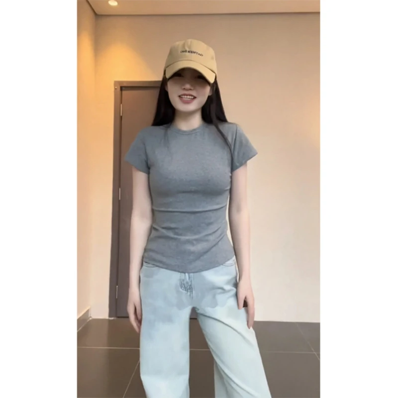 大码胖妹妹圆领T恤短袖打底穿搭2025春夏新款纯色内搭经典款上衣