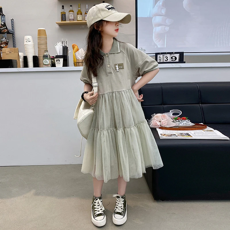 YIZUN.CHOMEL夏季新款儿童夏装连衣裙公主纱裙女孩休闲短袖polo裙