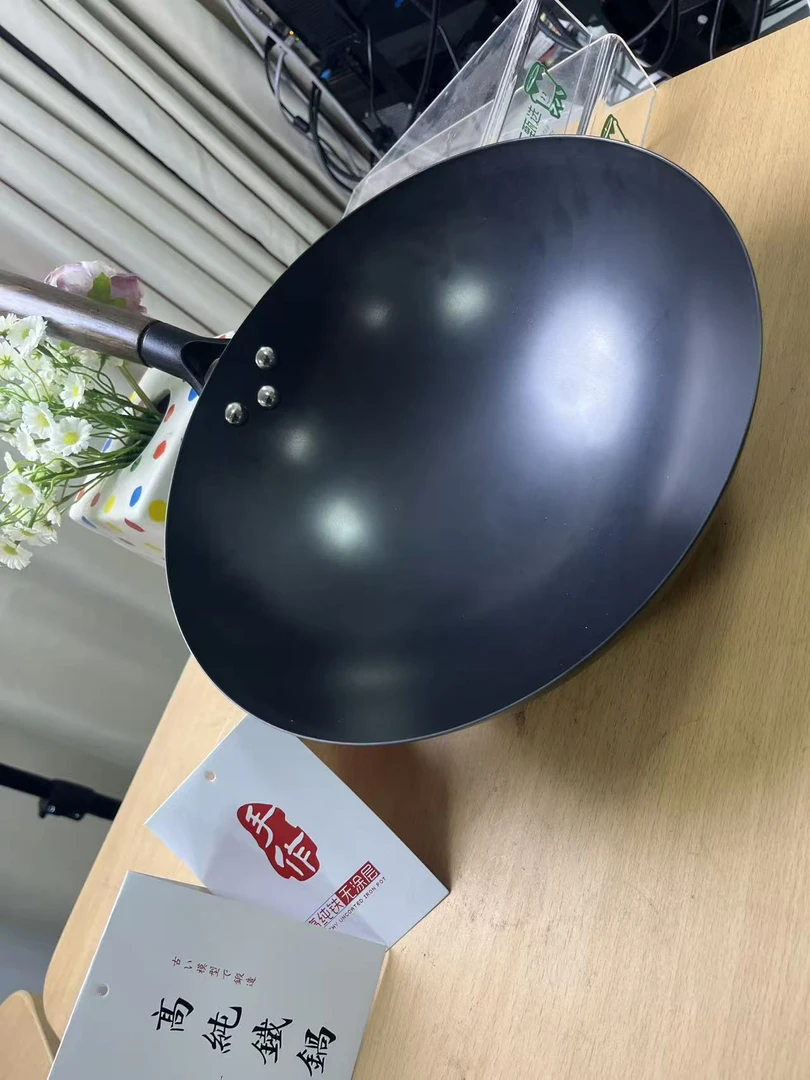 30CM精铁手作无涂层炒锅圆底