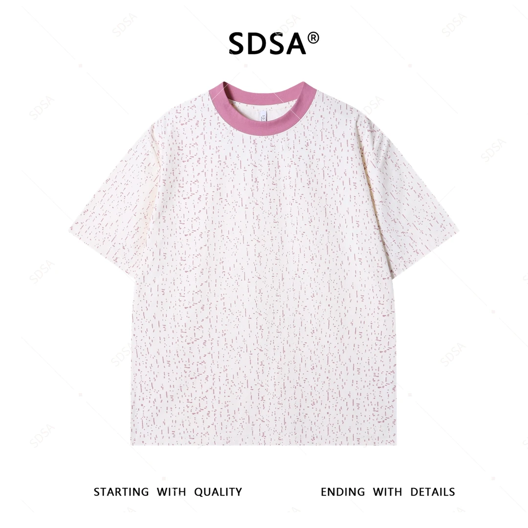 SDSA男士短袖t恤2025新款轻痞帅男装撞色割破设计圆领上衣慵懒风