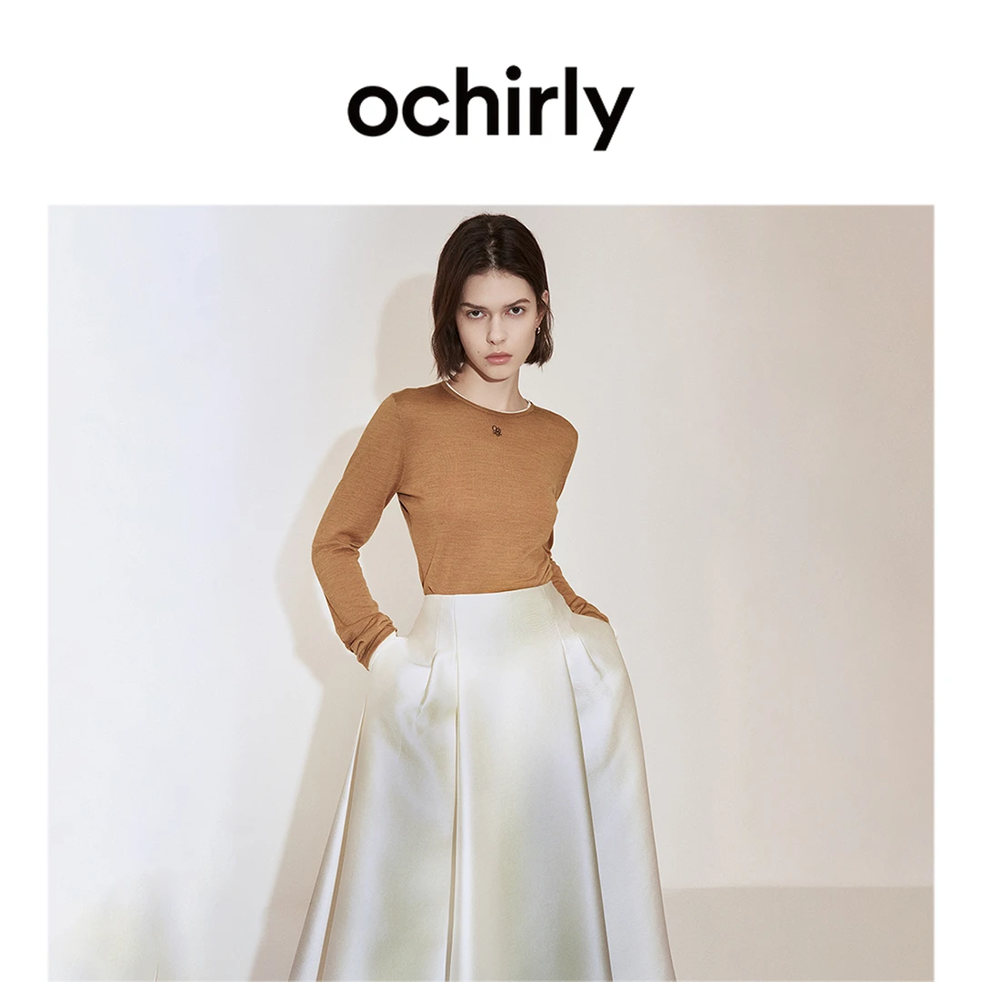 OCHIRLY欧时力桑蚕丝羊毛套头毛衣女针织衫设计感