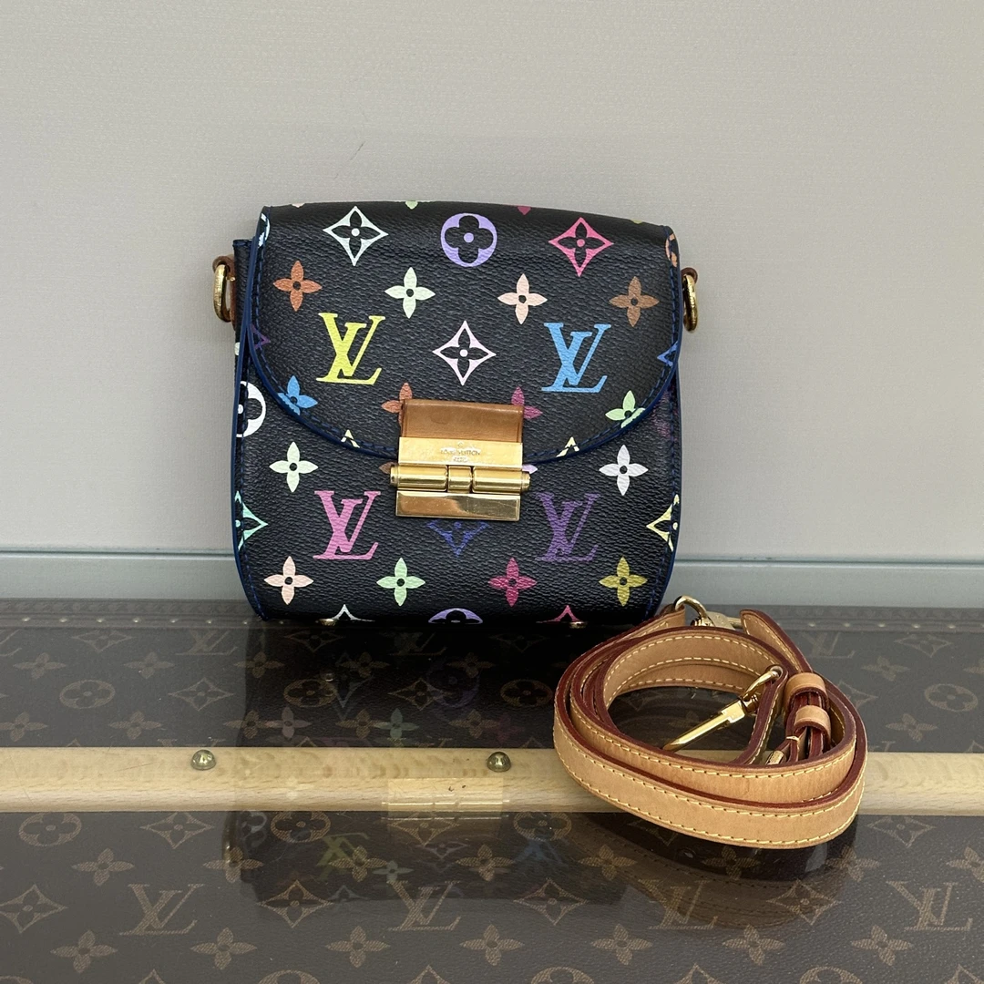 95新 LouisVuitton/路易威登 黑三彩绝版小猪斜挎包包91259