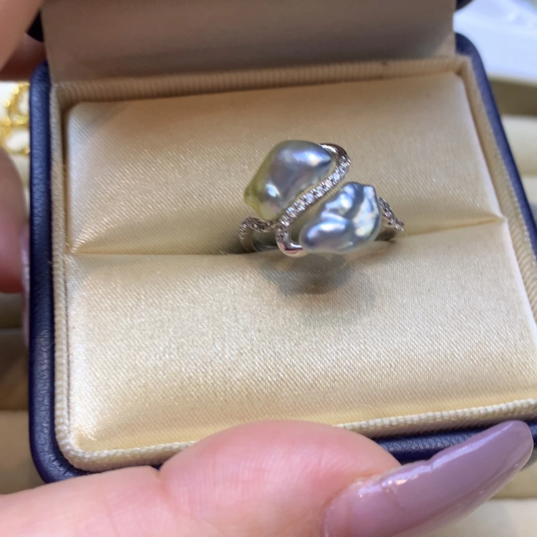 银S925镶嵌戒指海水珍珠