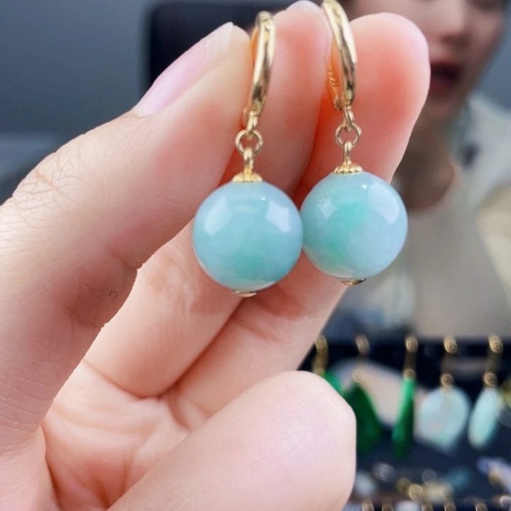 翡翠耳饰银S925镶嵌饰品