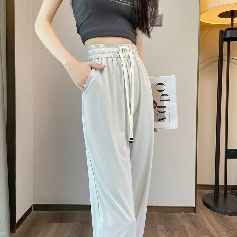 灰色防晒裤女夏季薄款高腰垂感宽松直筒休闲阔腿裤凉凉冰丝运动裤