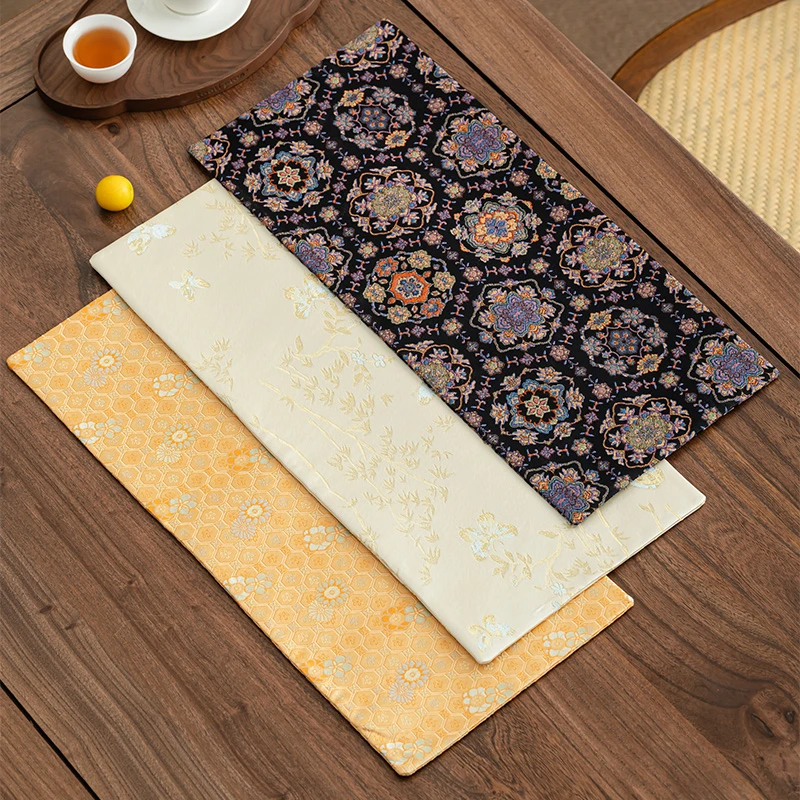 新中式宋锦宝相花茶席织锦高档面料中式干泡垫禅意桌布棉麻茶垫