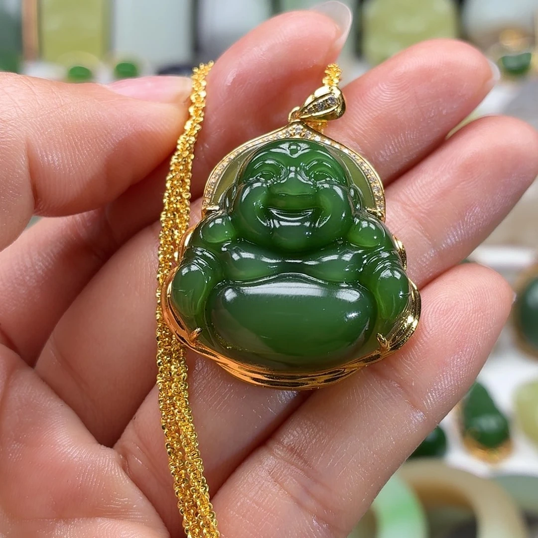 和田玉18K金镶嵌颈饰