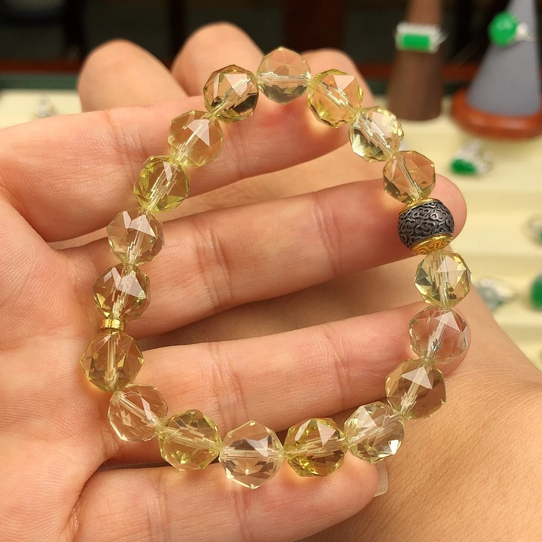 黄晶手串银S925镶嵌黄水晶