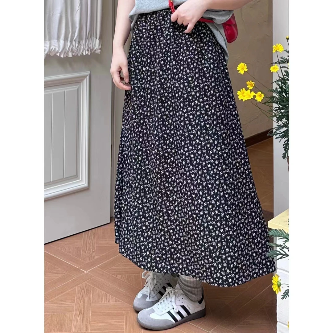 晶咕软软 【暮色花海】高腰黑色碎花半身裙气质百搭夏季显瘦半身裙