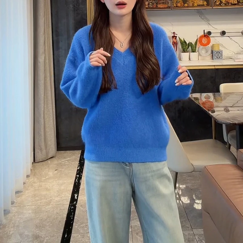 混纺柔软保暖V领毛针织衫女2025秋季新款可外穿精致打底软糯毛衣