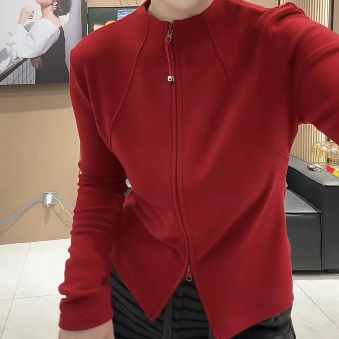 拉链立领长袖德绒开衫秋冬新款百搭显瘦时尚上衣