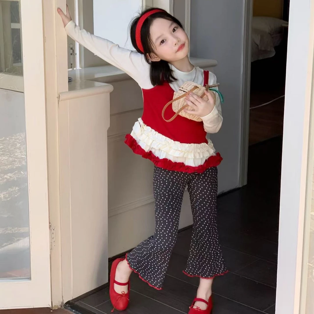 女童秋季喇叭裤套装新款女宝宝洋气韩版假两件长袖百搭裤子两件套