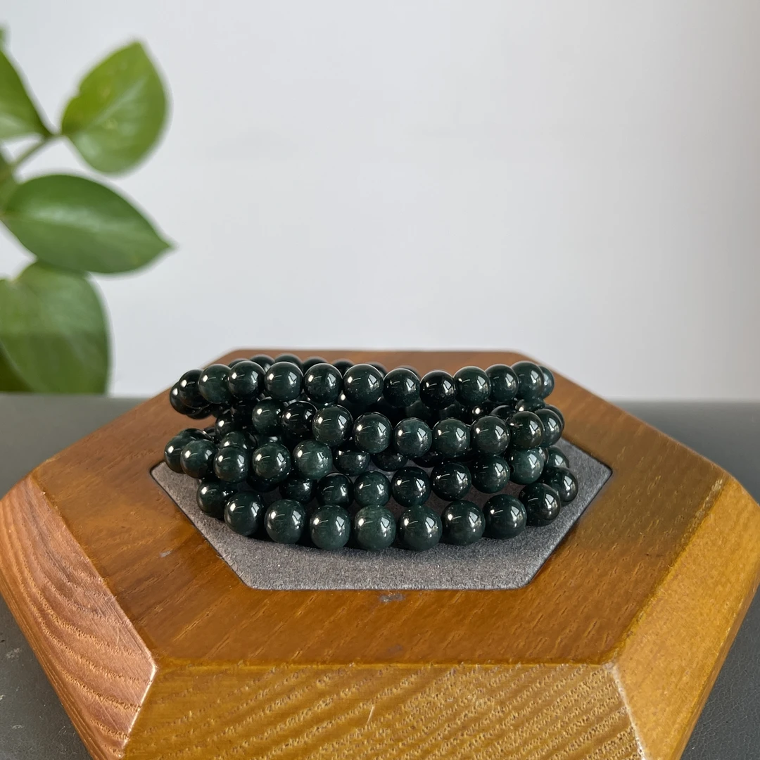 JXA25-164 黑色天然翡翠A货 黑-翡翠珠链（含配饰）