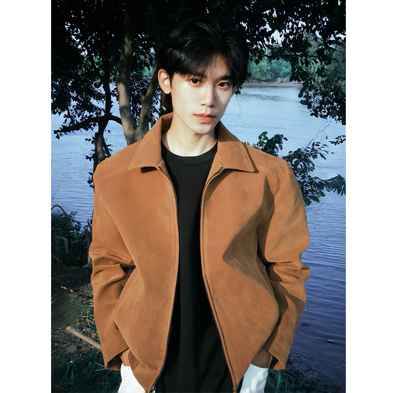 美式复古pu皮正肩翻领夹克男款秋季痞帅高级感美拉德短款工装外套