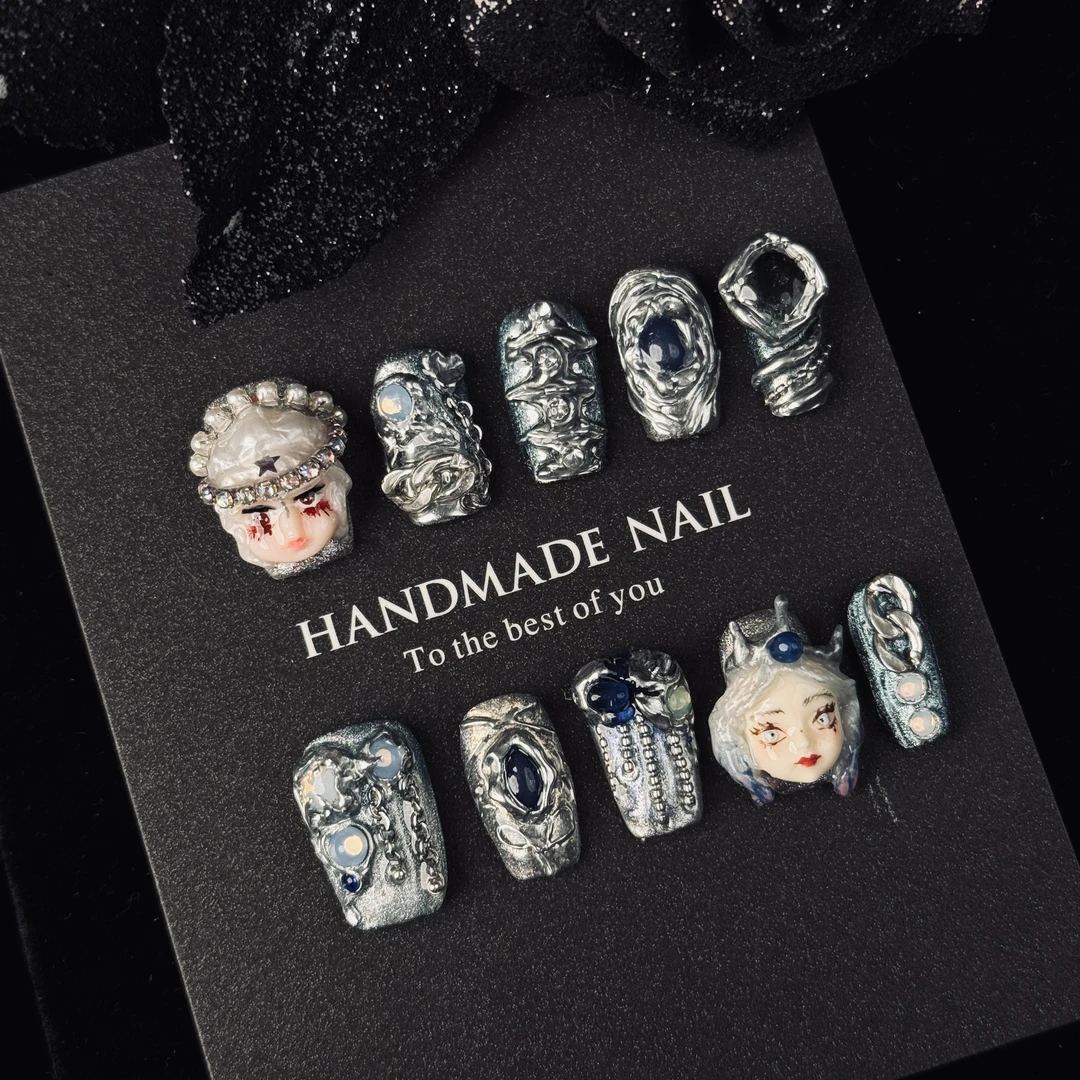 【蓝血脊柱】赛博朋克风重工娃娃头高级感显白精致纯手工穿戴甲