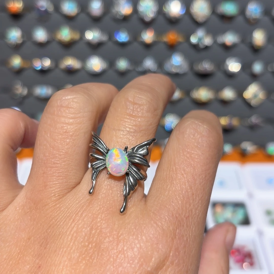 欧泊戒指银S925镶嵌欧泊戒指