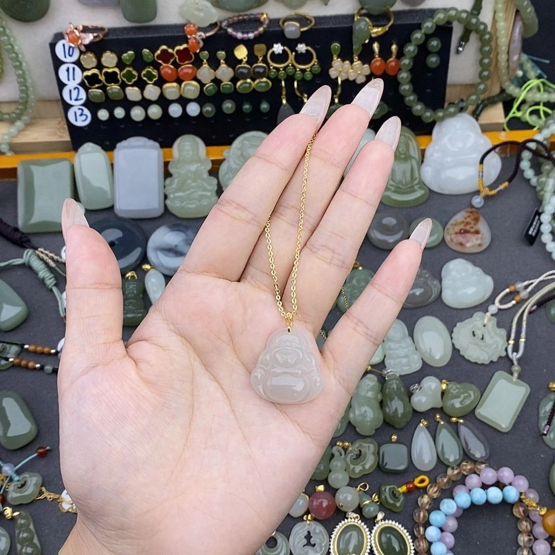 和田玉18K金镶嵌吊坠(不含链)