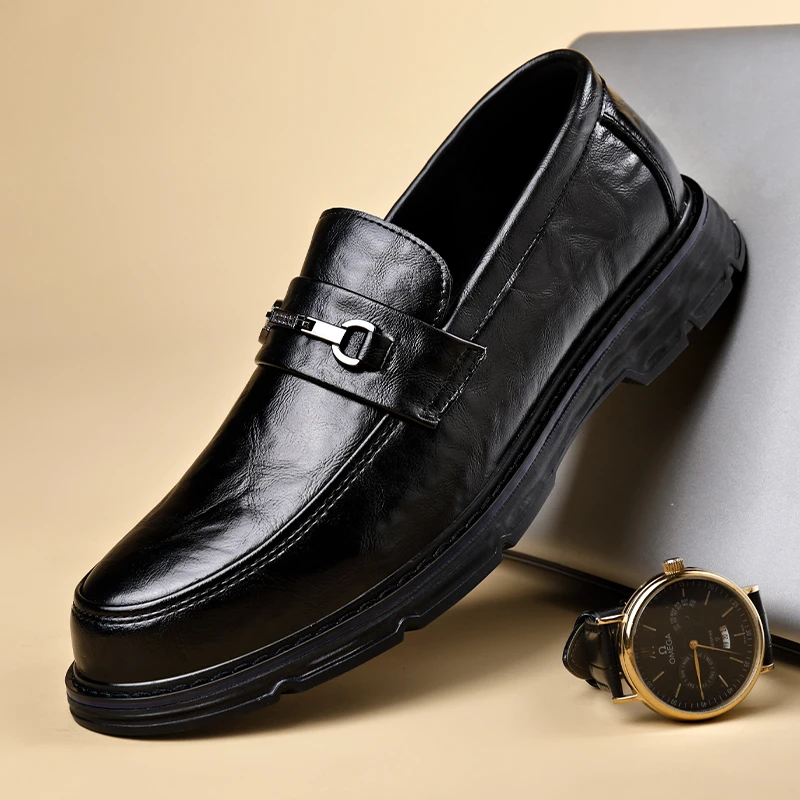 0613新款男士套脚皮鞋春季时尚一脚蹬懒人鞋正装男鞋软底休闲皮鞋