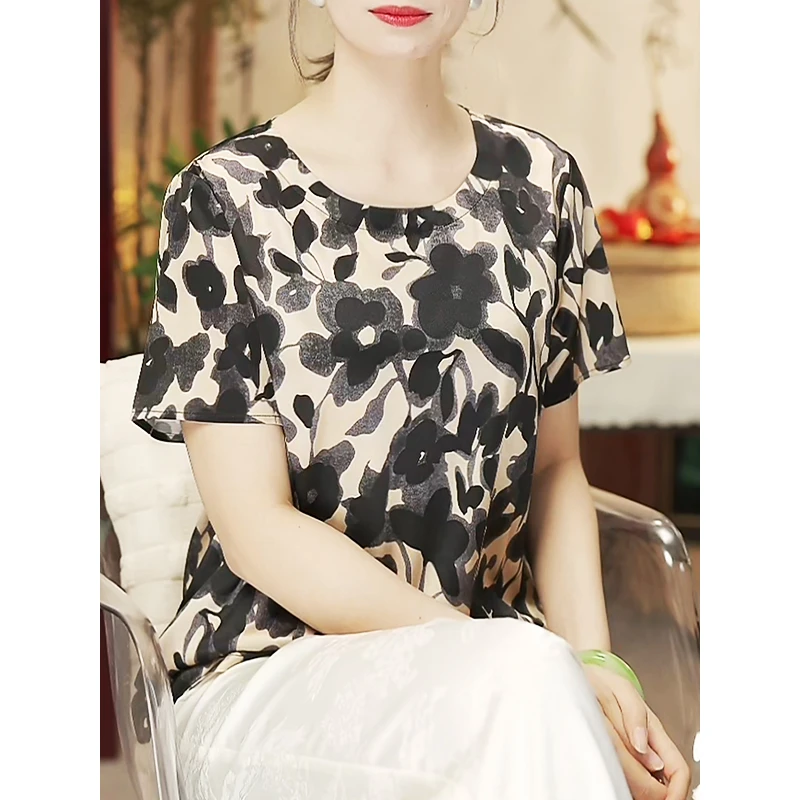 真丝T恤清爽大气舒适气质名媛风时尚文艺显瘦桑蚕丝上衣81001