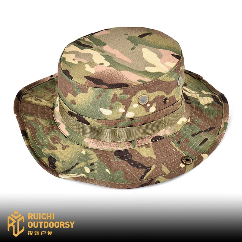 锐驰迷彩奔尼帽男遮阳户外训练圆边帽子魔术贴头围可调男士战术帽