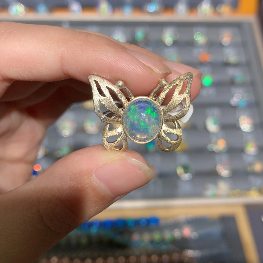 银S925镶嵌欧泊欧泊戒指y