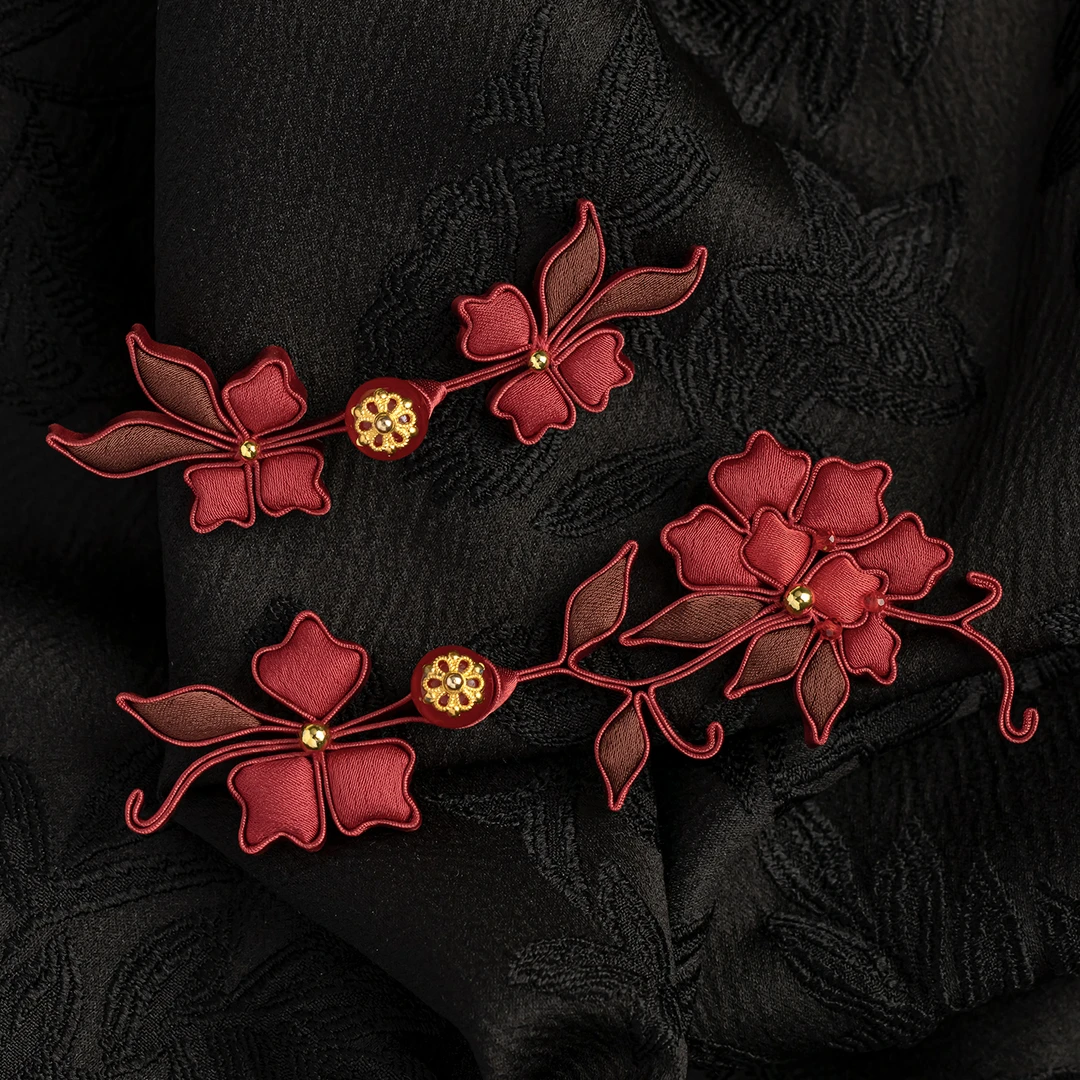 原创手工旗袍盘扣玉珠山茶花硬扣新中式汉服装饰编织纽扣