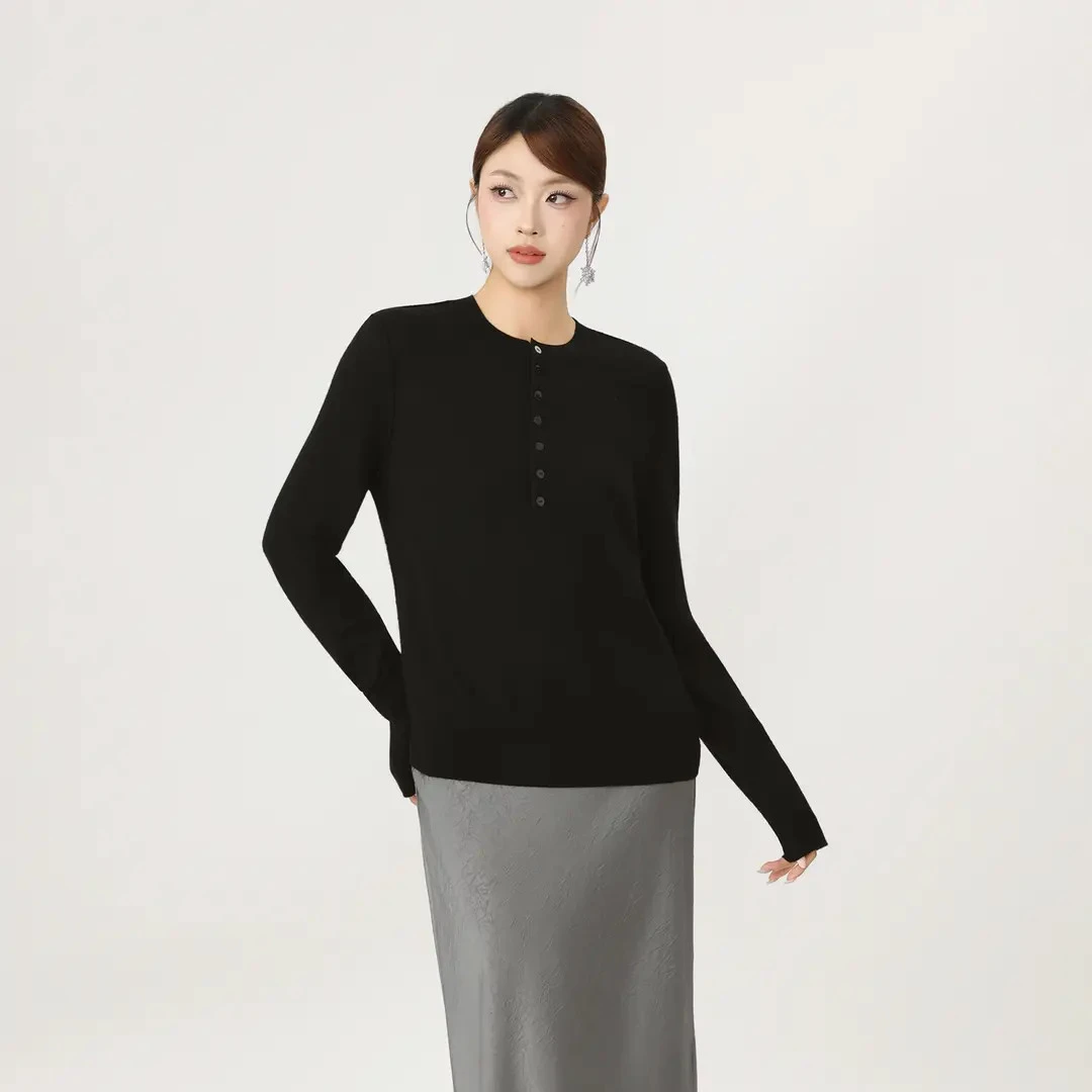 AMASS/阿玛施早秋新款松弛感圆领气质百搭长袖羊松弛感羊毛开衫