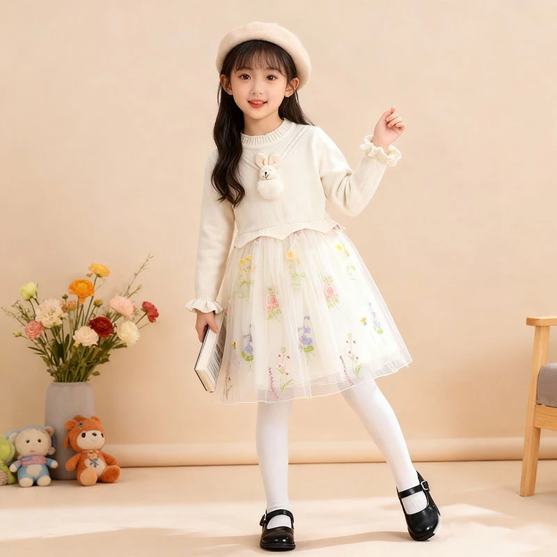 女童春秋2025秋装新款连衣裙洋气网纱儿童长袖裙子气质公主裙爆款