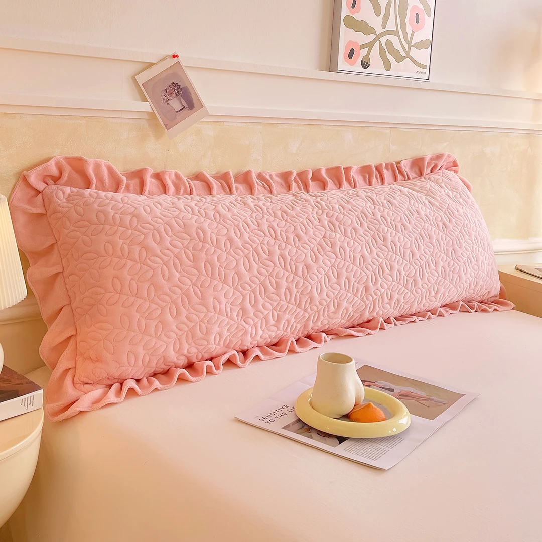加绒加厚花边牛奶绒双人长枕套1.5m1.8米家用夫妻一体加长枕头套1