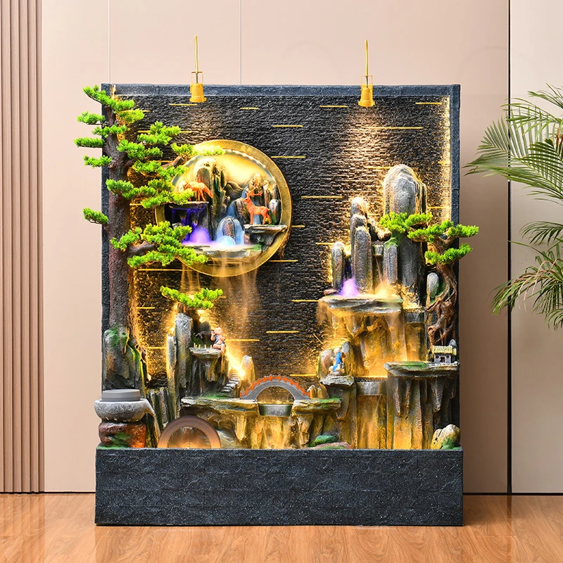 大型假山流水喷泉玄关水幕墙屏风客厅循环水招财景观装饰落地摆件