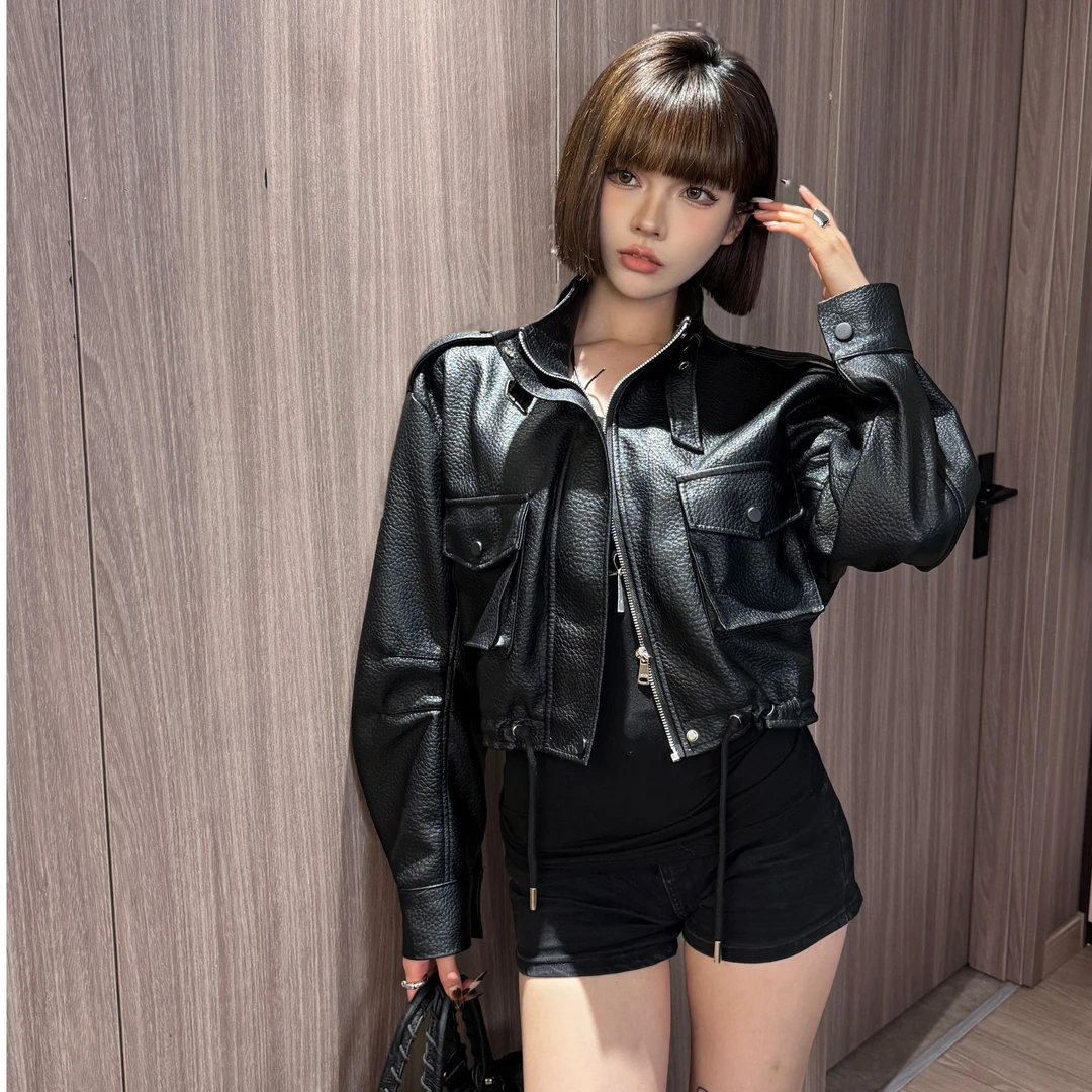 初春新款皮衣外套机车风外套复古辣妹网红短款显瘦【28212】