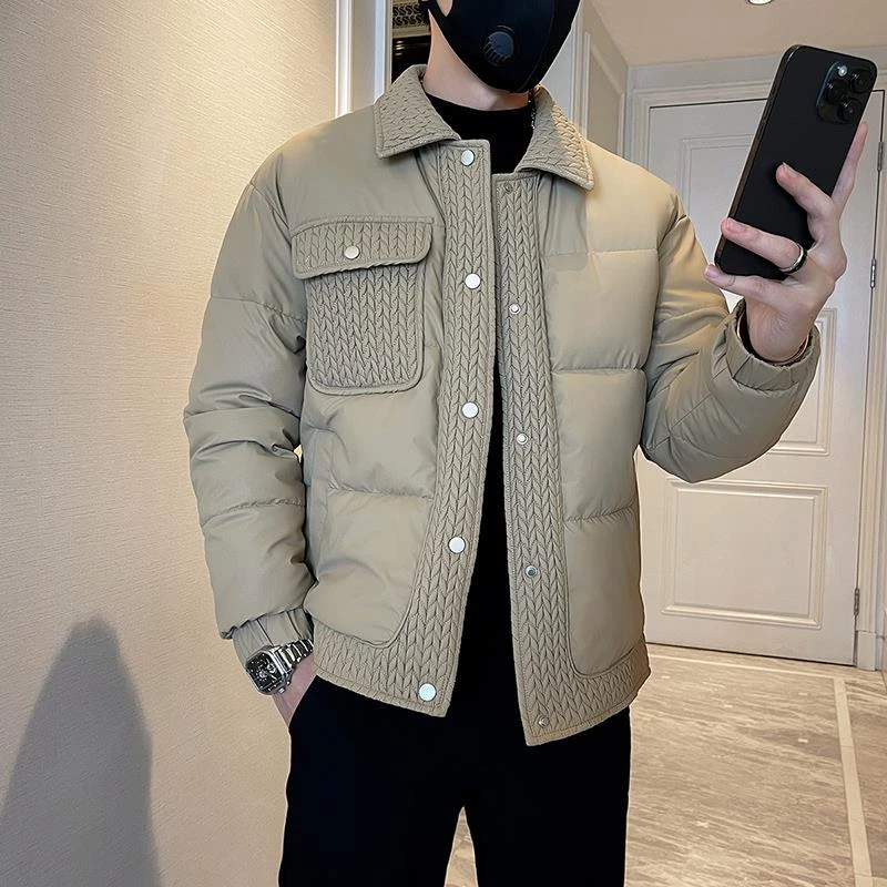 灏吉弧外套男冬季潮牌麦穗拼接羽绒棉服2025新款男士冬装外套男款