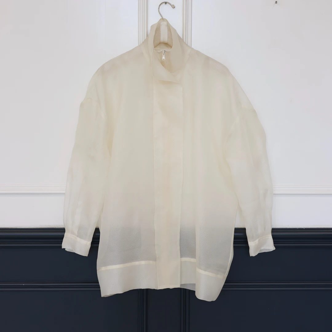 【壁虎姐】GECKO2025夏季新款 杏色薄款透气半高领拉链上衣衬衫