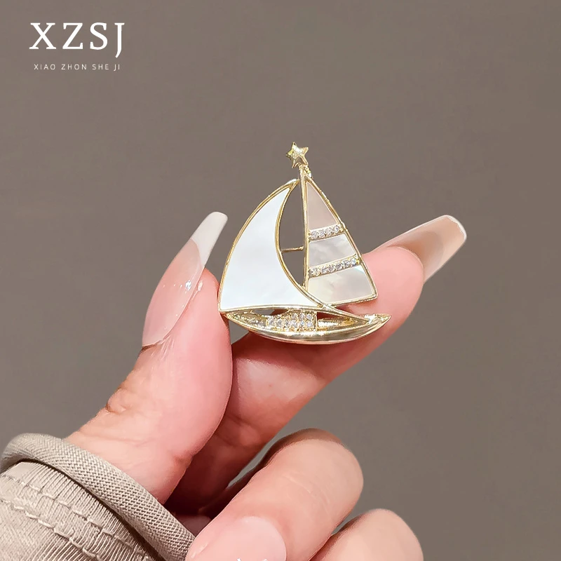 铜贝壳胸针 原创轻奢贝母百搭胸花高档气质简约防走光扣别针配饰