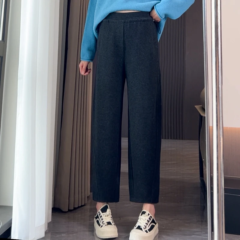 孕妇高货加厚无托腹秋季新款九分裤休闲裤高腰宽松毛呢奶奶裤