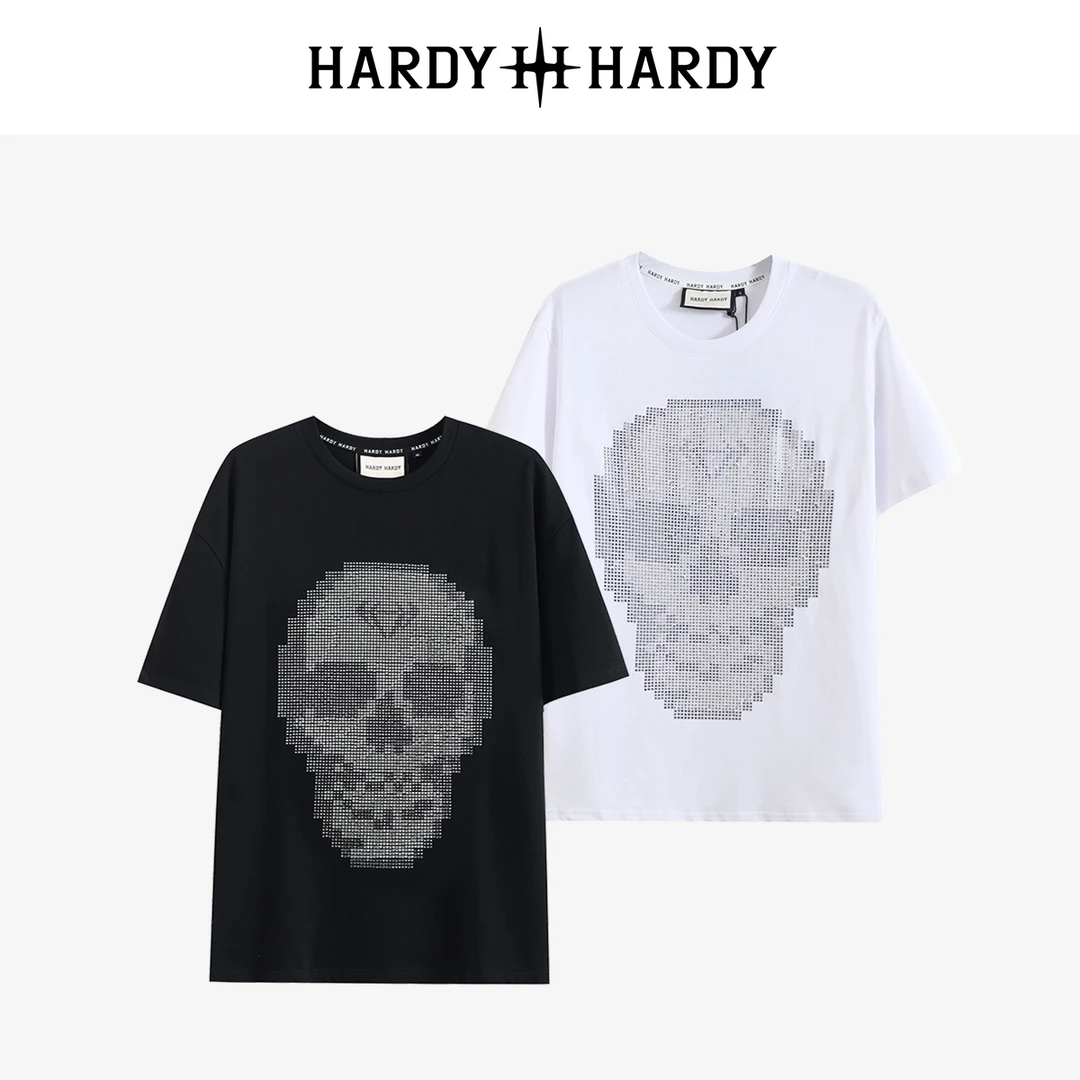 HARDYHARDY美式休闲潮流夏季新款潮牌烫钻骷髅头短袖T恤男女半袖