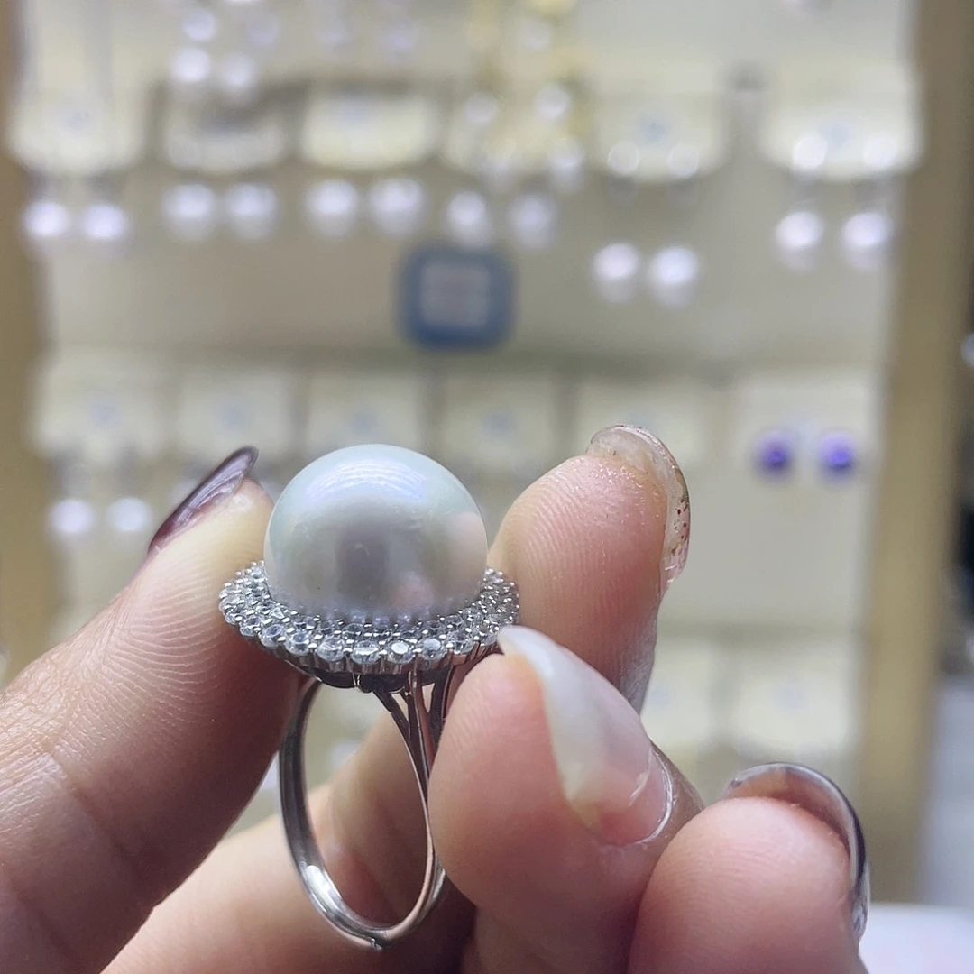 淡水珍珠耳饰银S925镶嵌戒指
