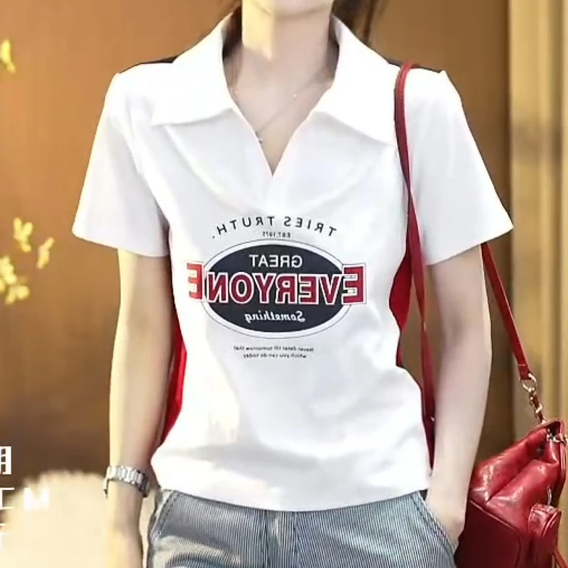 2025年新款夏季美式学院风时尚百搭印花拼接短袖t恤LK2502687