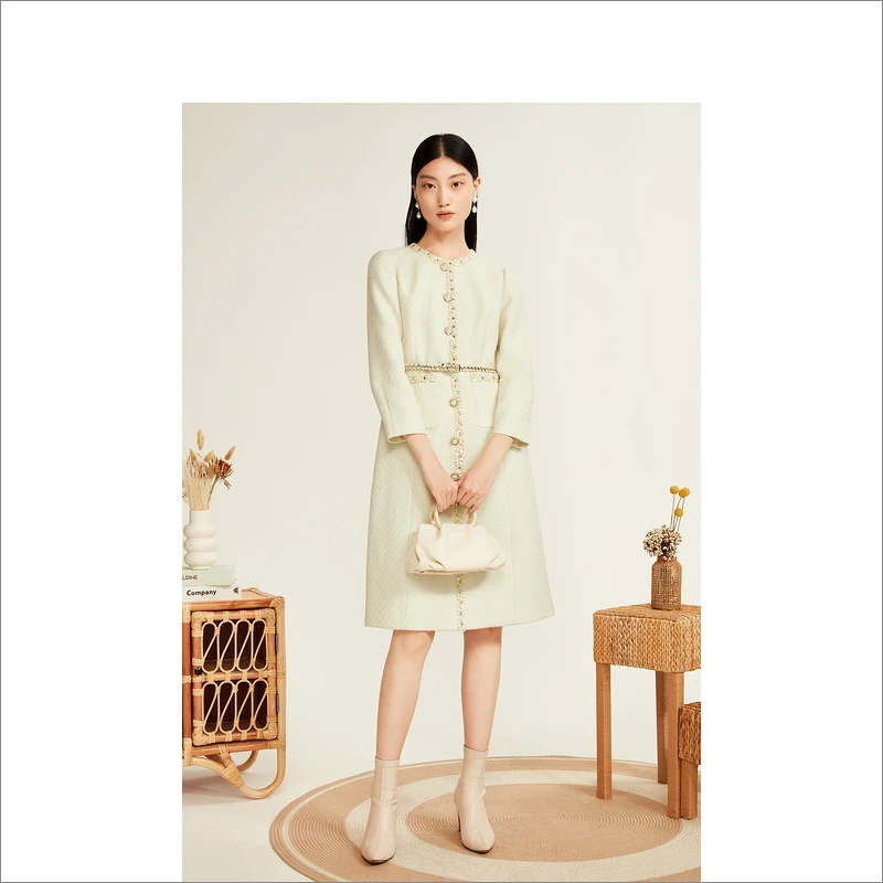 YINER音儿奥莱女装冬季小香风粗花呢分体式A字连衣裙8C63505058
