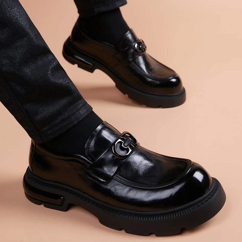 皮鞋男一脚蹬真皮透气百搭懒人鞋商务正装内增高高端男士休闲皮鞋