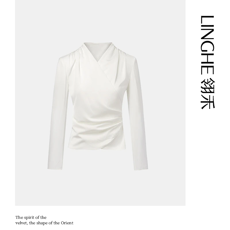 翎禾LINGHE-绑带衬衫时尚休闲春夏款长袖白色百搭春季女士设计感