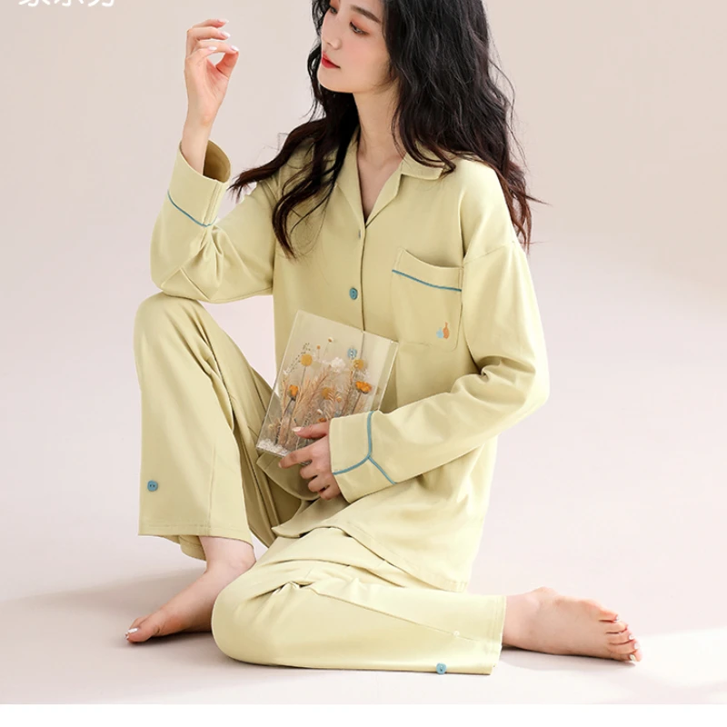 【带胸垫】女士睡衣女款春秋款秋季纯棉长袖家居服大码套装