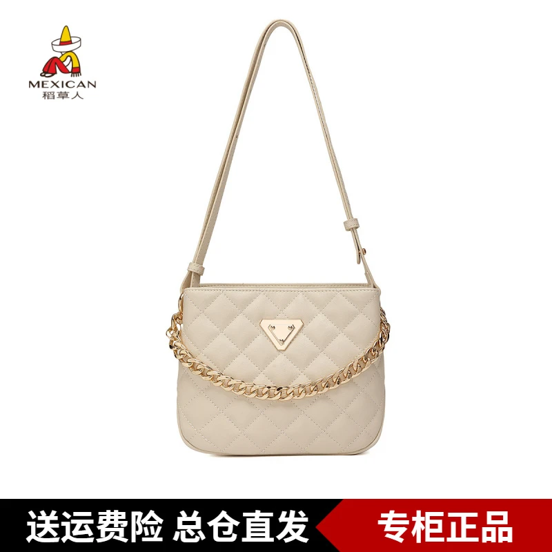 稻草人包包女爆款真皮菱格水桶包大容量休闲单肩包通勤斜挎包百搭