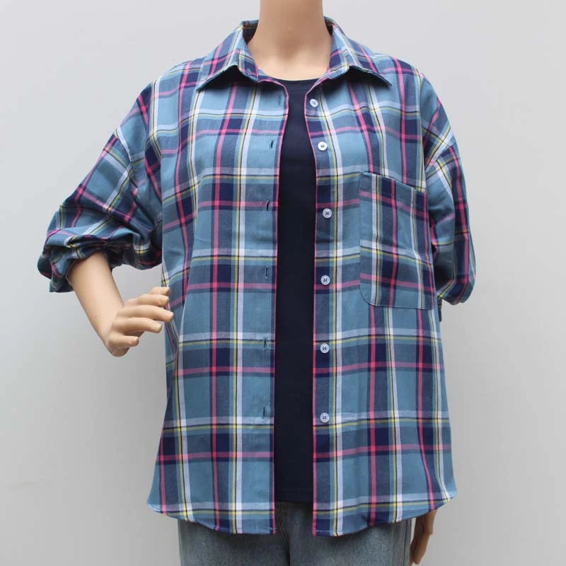 蓝色格子女衬衫慵懒风禅意气质款千金清冷感贵系衣服轻奢小众女装