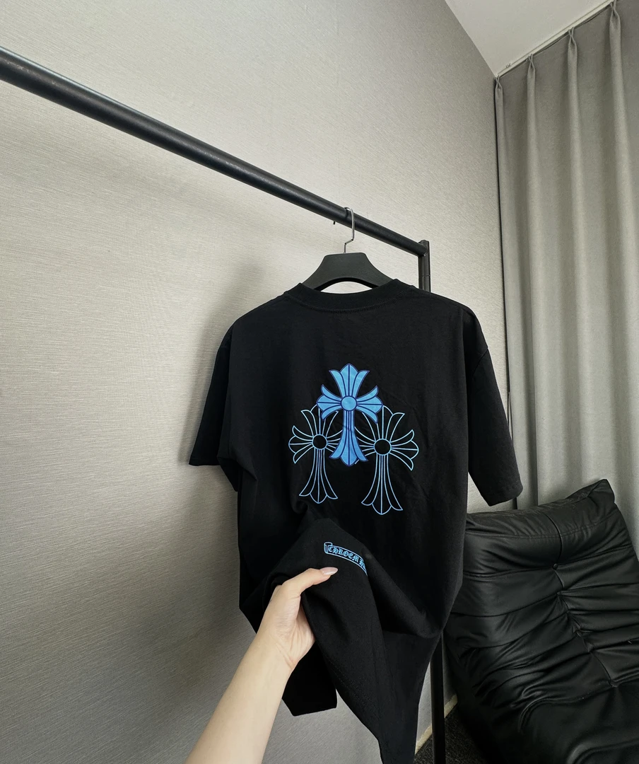 夏季新款潮牌CH克心马蹄十字花梵文短袖T恤 男女同款