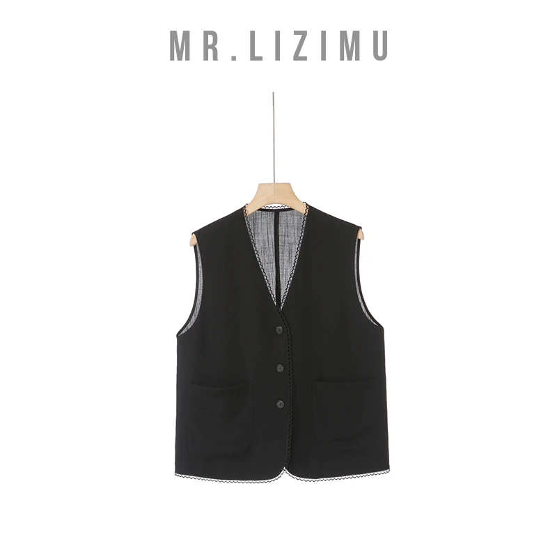 李子木先生 黑色马甲夏季薄款女花边拼接马甲女款外穿洋气高级感