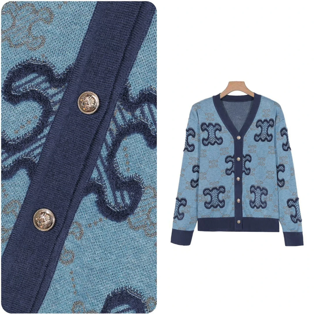 新款欧货轻奢撞色时尚V领百搭宽松针织开衫上衣女b081