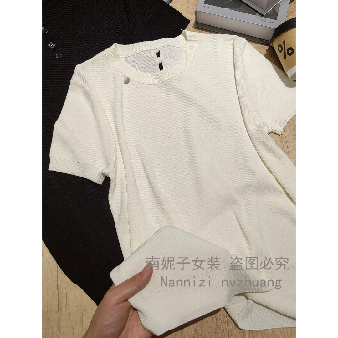 南妮子女装短袖女款爆款2025新款圆领简约百搭时尚针织衫DX6025