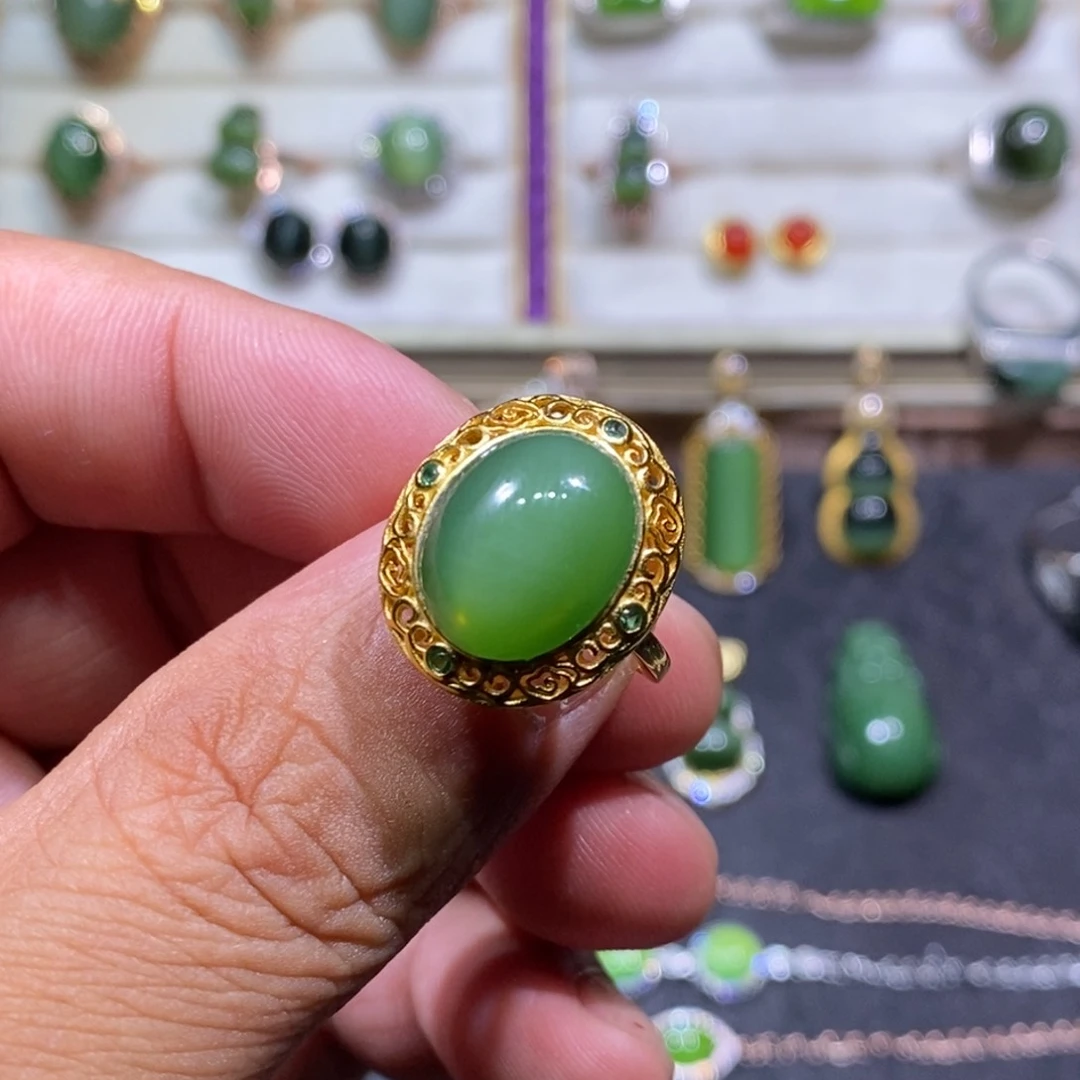 和田玉（碧玉）戒指银S925镶嵌